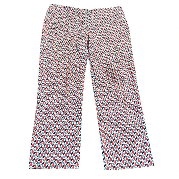 Armani Collezioni Women Size 12 Patterned Cropped Trousers Pants Red Blue - Picture 2 of 6